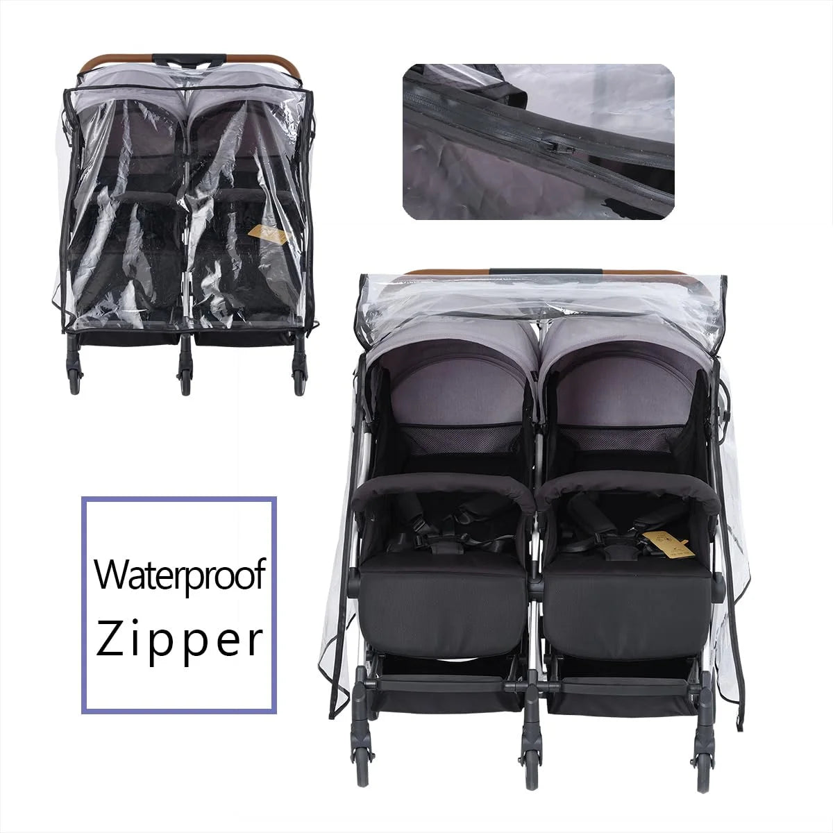 Double Stroller Rain Cover Side by Side Universal, Stroller Accessories Rain Cover for Double Pram Pushchair Outdoor Travel, Waterproof and Windproof Weather Shield for Baby Car Raincover