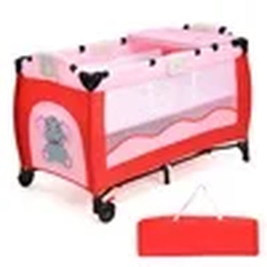 Baby Crib Playpen Playard Foldable Bassinet Infant Bed Unisex 0-18 Months Pink