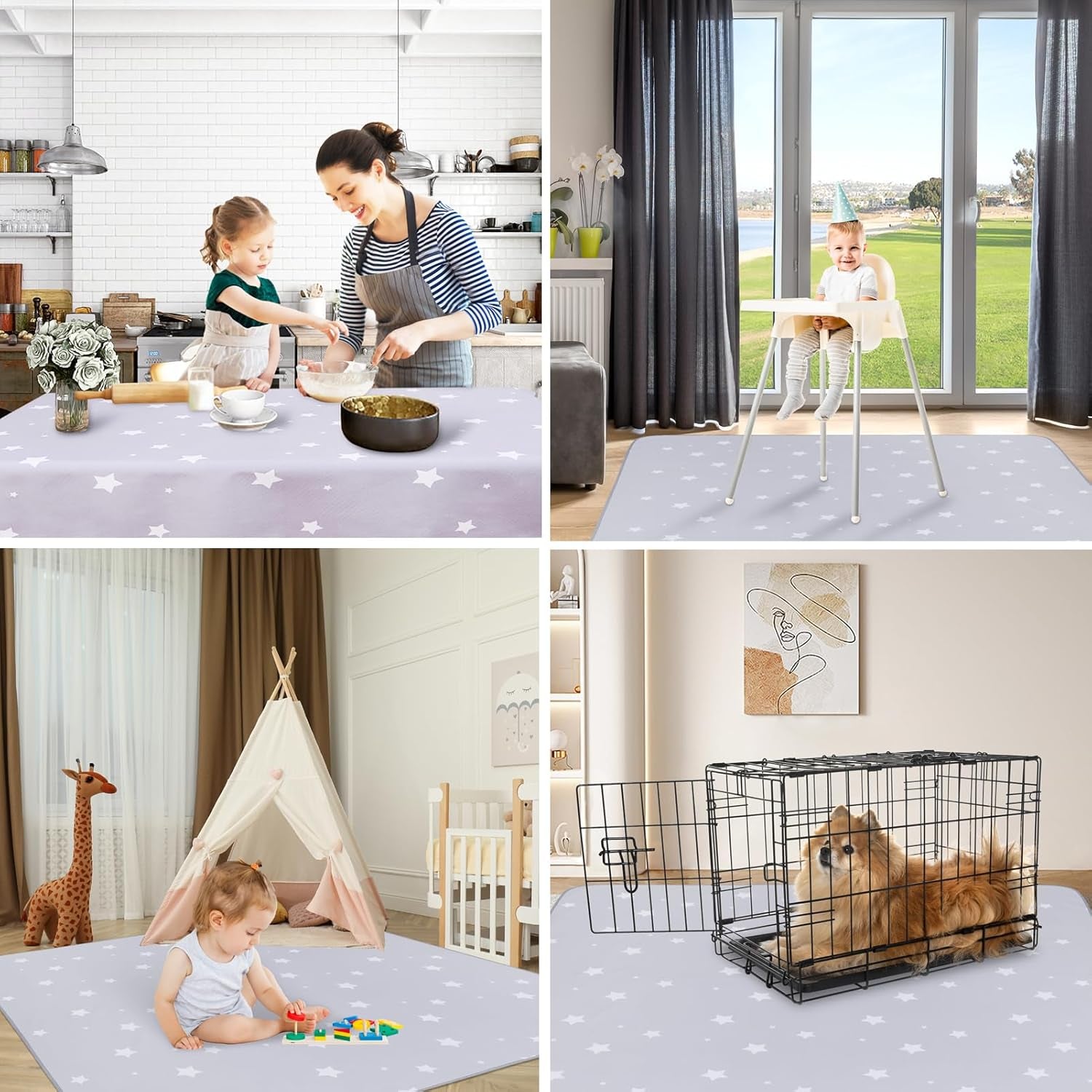 Splat Mat for under High Chair/Arts/Crafts,  Washable Baby Spill Mat Waterproof Anti-Slip Floor Splash Mat, Portable Play Mat and Table Cloth (Star, 51")
