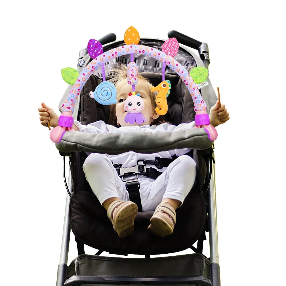Baby Bassinet and Stroller Toy - Spiral Plush Hanging Toy with Teether for Indoor/Outdoor Use, 0+ Months