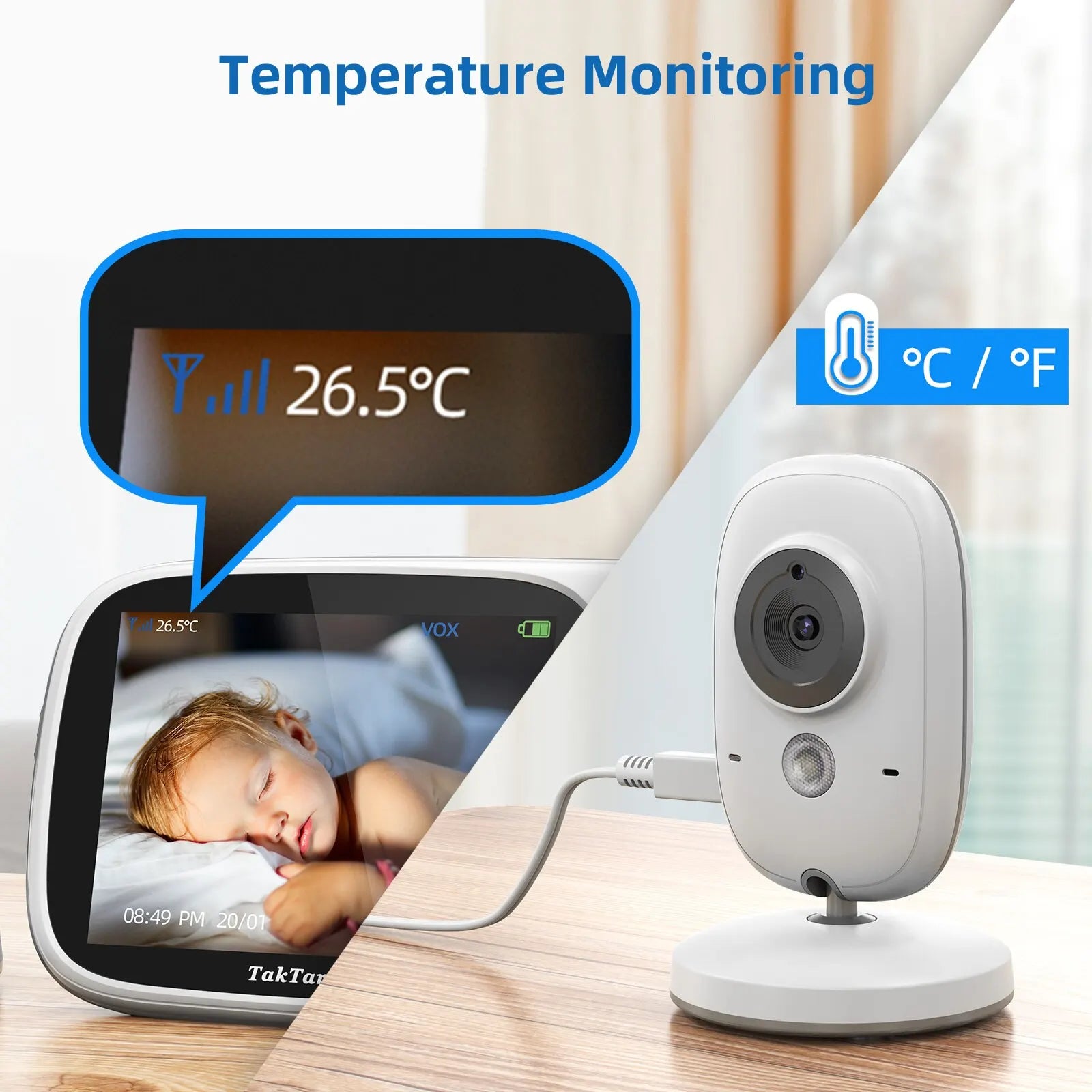 3.2 Inch Wireless Video Baby Monitor with Lullabies Auto Night Vision Two Way Intercom Temperature Monitoring Babysitter