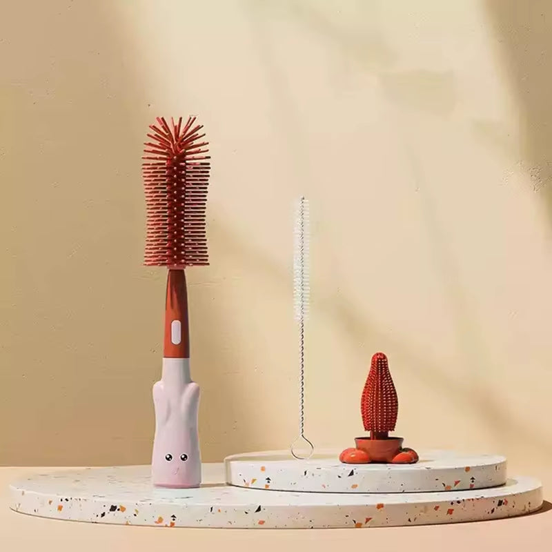 Baby Bottle Brush 360 Degree Baby Silicone Cup Bottle Cleaning Brushes Set Andheld Soft Head Food Grade Brushes