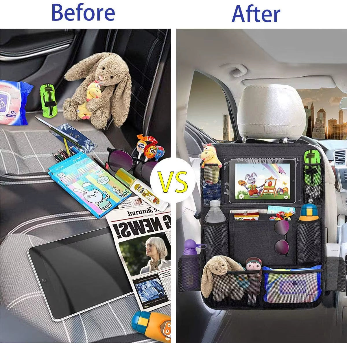 Kids Car Back Seat,Car Seat Storage Bag,Car Organiser,Car Seat Protectors Anti-Kick,Waterproof Kids Toy Storage Pockets
