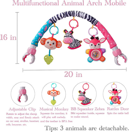 Crib Mobile for Girls, Baby Arch Mobile for Bassinet with Universal Clamps, Versatile Toy Bar for Baby Bouncer Stroller Arch Toy 0-3 Months, Baby Grils Mobile Toys 0-6 Months Car Seat Stroller Toys