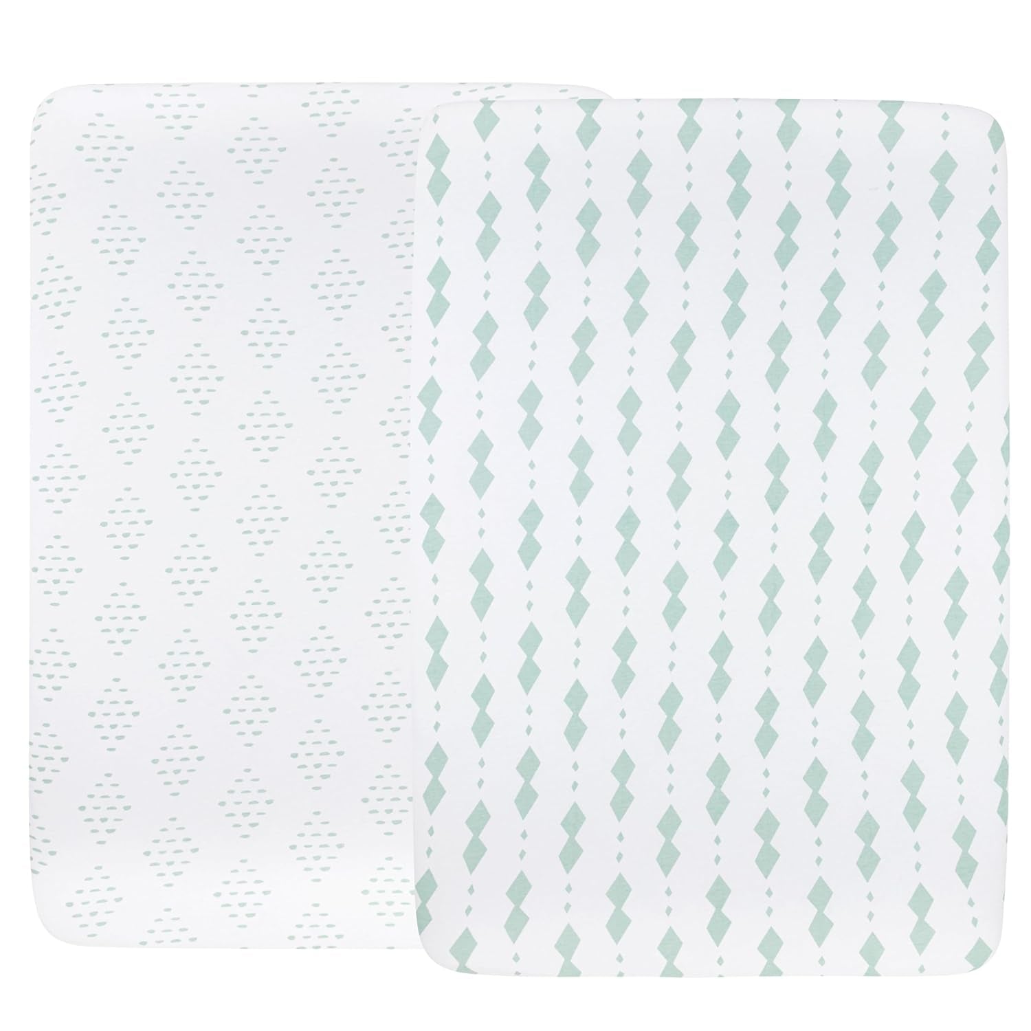 Ely’S & Co. Crib Sheets, Baby Boy/Girl Fitted Crib Mattress Sheet Set, 2 Pack, 100% Jersey Knit Cotton, Infant and Toddler Nursery Bedding, Grey Sage Diamond, 28” X 52”