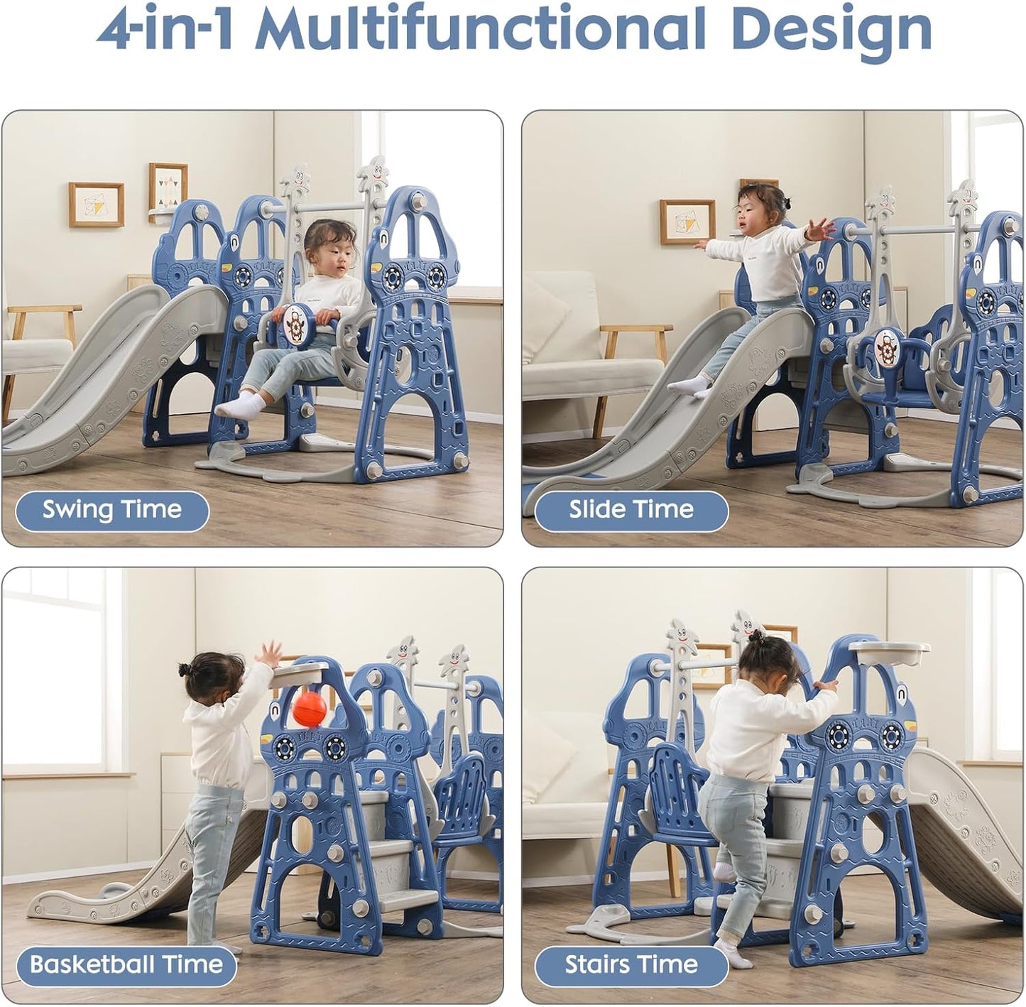 Toddler Slide and Swing Set 4 in 1 Toddler Playground with Swing Slide Climber and Basketball Baby Slide for Boys and Girls Backyard Playsets for Kids Indoor and Outdoor