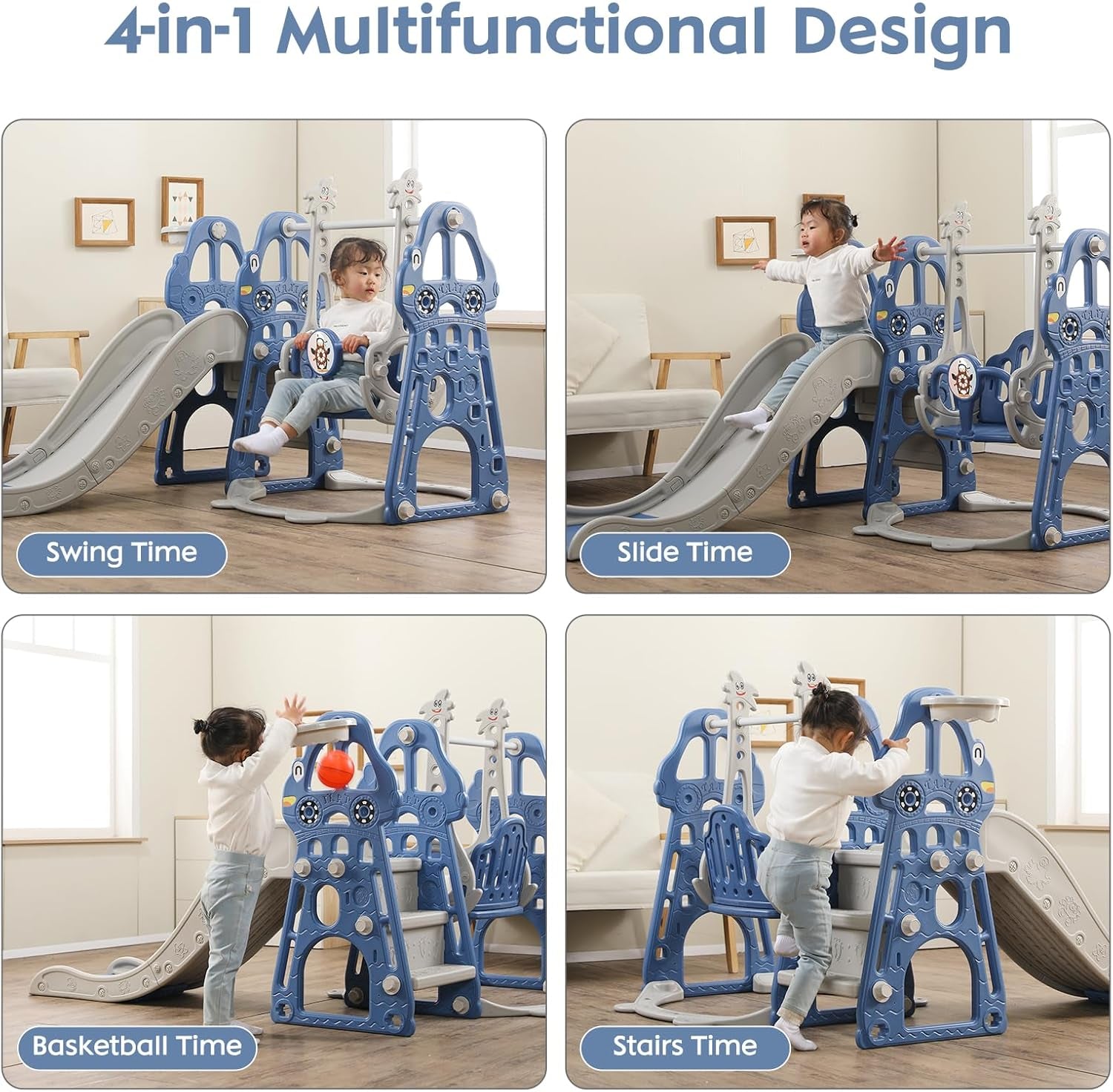 Toddler Slide and Swing Set 4 in 1 Toddler Playground with Swing Slide Climber and Basketball Baby Slide for Boys and Girls Backyard Playsets for Kids Indoor and Outdoor