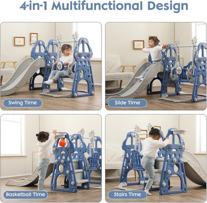 Toddler Slide and Swing Set 4 in 1 Toddler Playground with Swing Slide Climber and Basketball Baby Slide for Boys and Girls Backyard Playsets for Kids Indoor and Outdoor