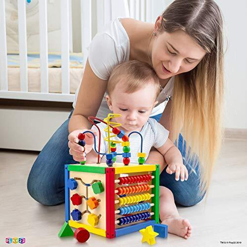 Childrens Learning Toys Wooden Activity Cube Bead Maze Tacking Cup Baby Fun Toy