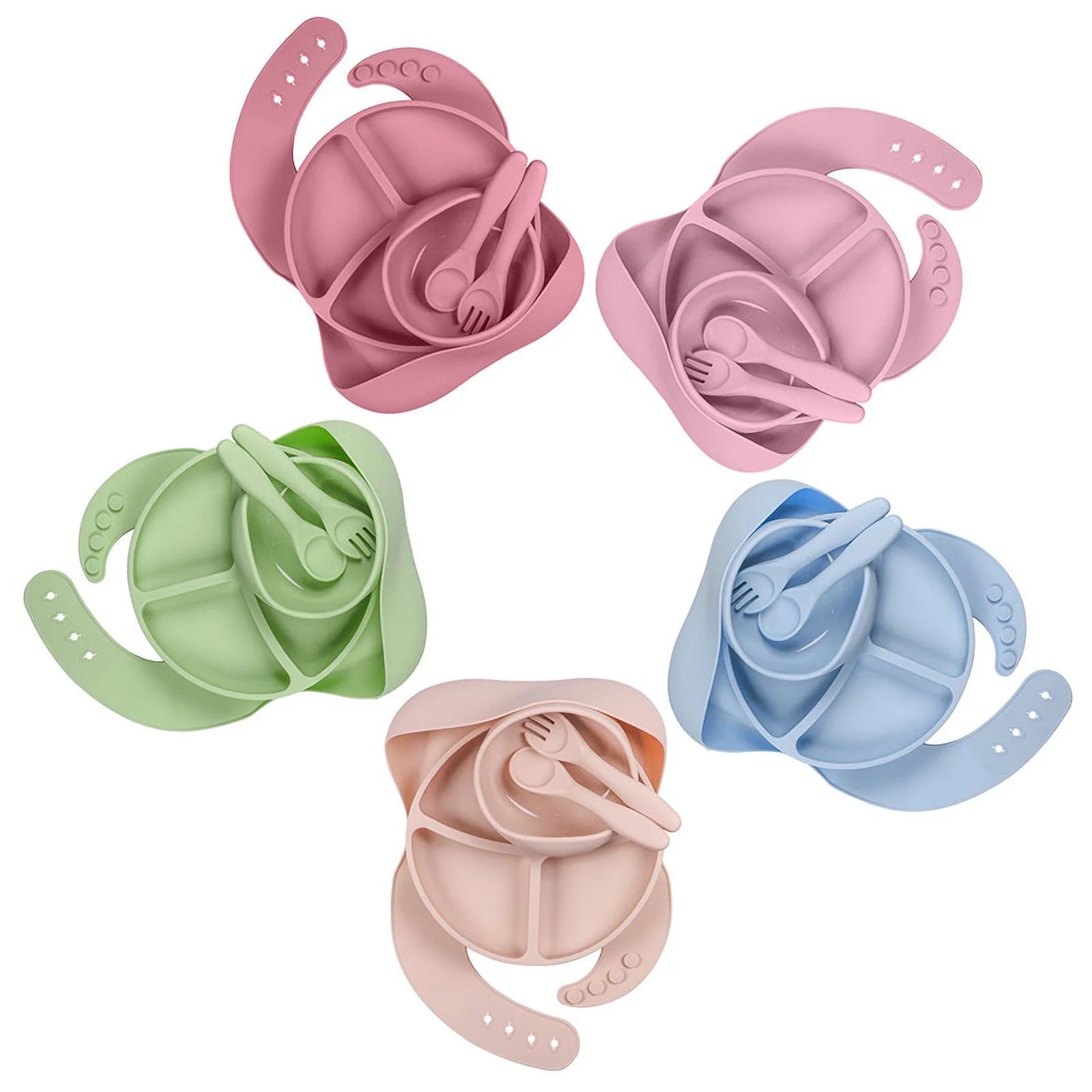 5Pack Silicone Baby Feeding Set, Baby Led Weaning Utensils Set, Baby Spoon and Fork, Pink