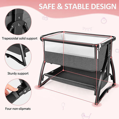 Adnoom Baby Bassinet Bedside Sleeper, Baby Bed to Babies Cradle, Adjustable 7-Level Height Portable Bed for Newborn/ Infant/ Baby Boy/ Baby Girl (Light Gray)