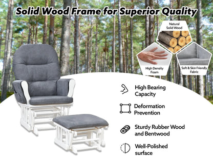 Brisbane Nursery Glider & Ottoman Sets, Glider Recliner Nursery Rocking Chair, Nursery Glider Rocker with Ottoman, Reclining Gliders & Chairs for Breastfeeding, Reading, Napping - White/Dark Gray