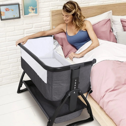 Adnoom Baby Bassinet Bedside Sleeper, Baby Bed to Babies Cradle, Adjustable 7-Level Height Portable Bed for Newborn/ Infant/ Baby Boy/ Baby Girl (Light Gray)