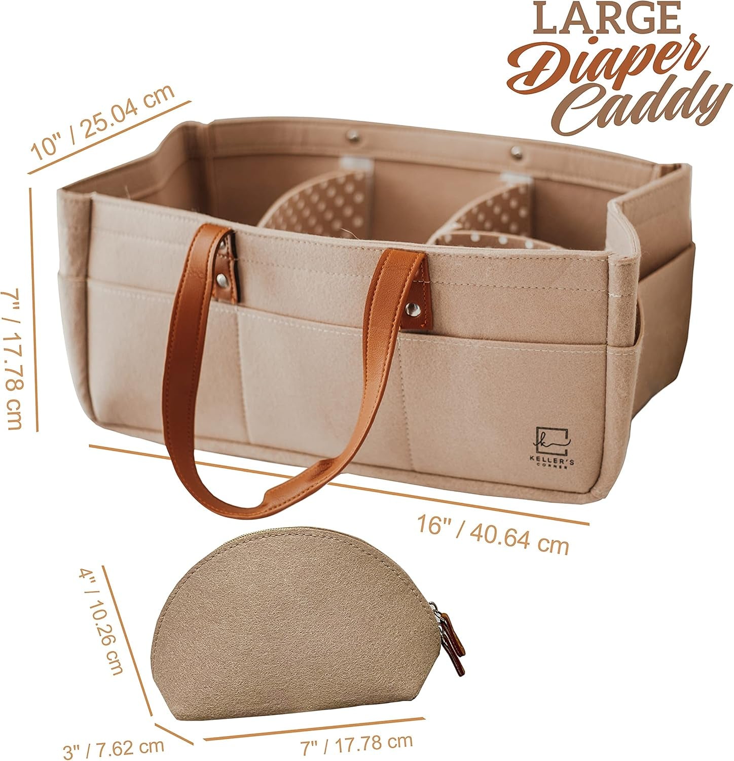 Baby Diaper Caddy Organizer Beige Large & Small Pouch/Portable Holder Bag for Changing Table & Car/Nursery Storage Bin/Newborn Essentials Must Have