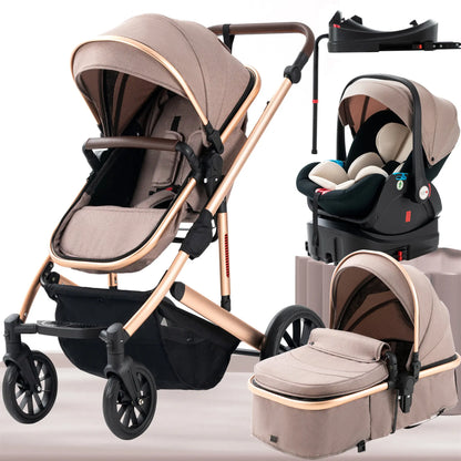 3 in 1 Baby Stroller,Baby Travel System,Baby Carriage 3In1 with Isofix Base,Foldable Newborn Pram,Reversible Standard Stroller