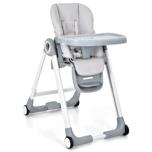 Baby Folding Convertible High Chair with Wheels and Adjustable Height