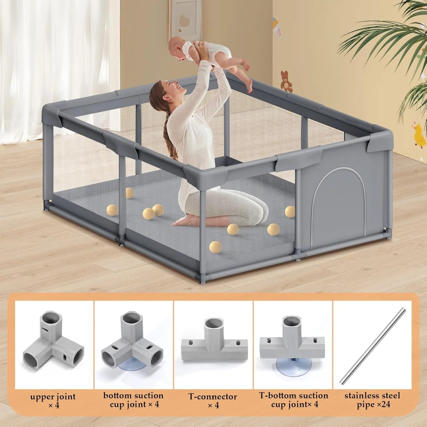 Baby Playpen, Playpen for Babies and Toddlers, Sturdy Safety Baby Play Yards Indoor & Outdoor, Play Pens for Babies and Toddlers, Baby Fence