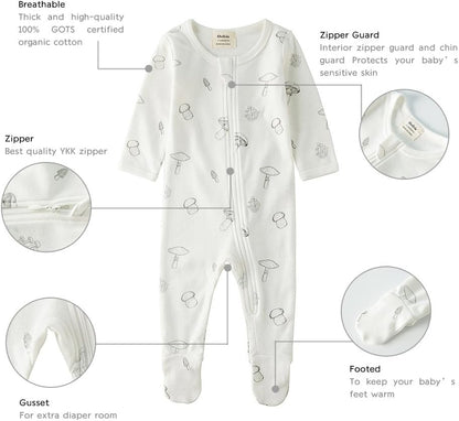 Organic Cotton Baby Pajamas, Boys Girls Zip Front Sleep 'N Play, Footed Sleeper, Long Sleeve