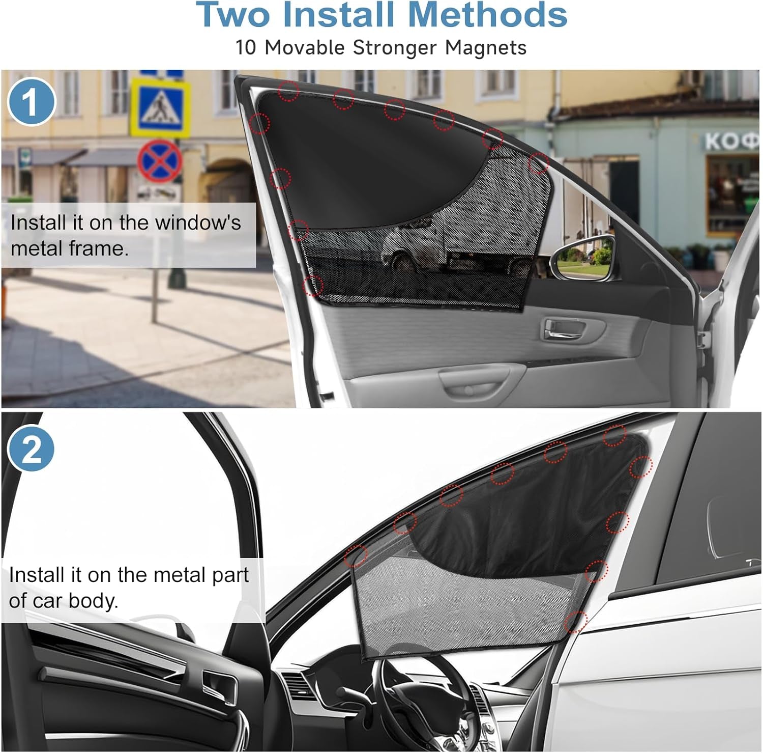 2 PCS Car Window Shades, 27.56"×19.68" Magnetic Double Layer Car Side Window Sun Shades with Full Shade/Half Shade, Front Window Covers for Driver,Car Accessories