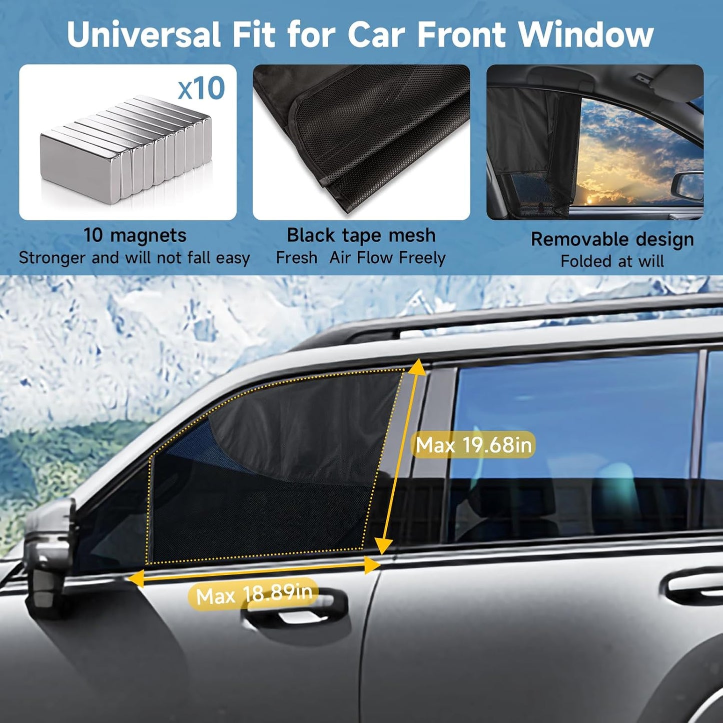2 PCS Car Window Shades, 27.56"×19.68" Magnetic Double Layer Car Side Window Sun Shades with Full Shade/Half Shade, Front Window Covers for Driver,Car Accessories