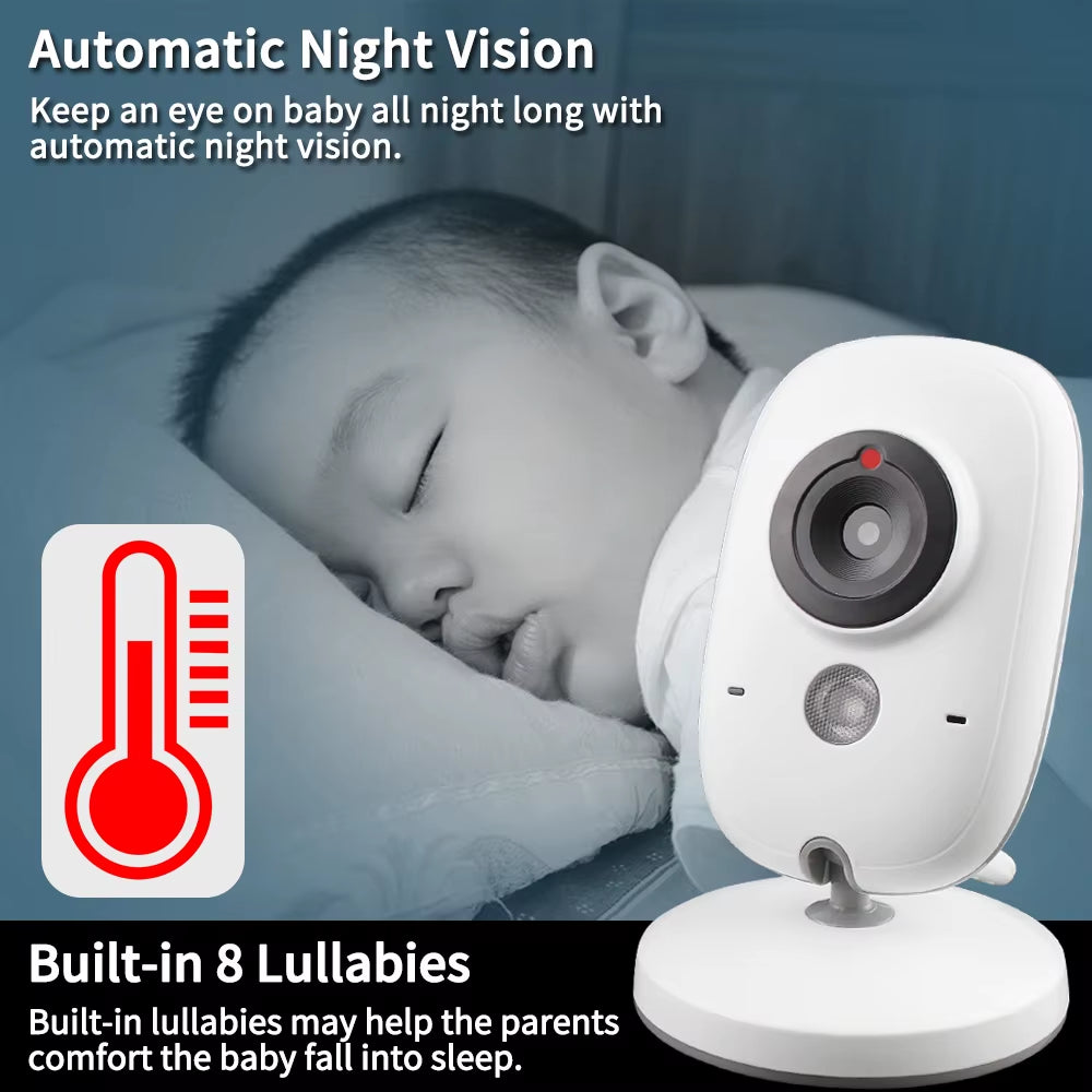 3.2 Inch Wireless Video Color Baby Monitor High Resolution Baby Nanny Security Camera Night Vision Temperature Monitoring