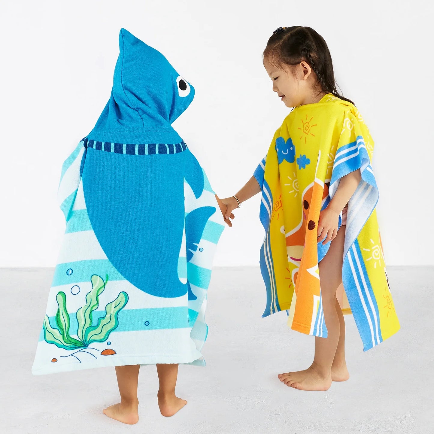 Baby Kids Bath and Beach Hooded Towel Wrap, 24" X 48", Light Blue Shark