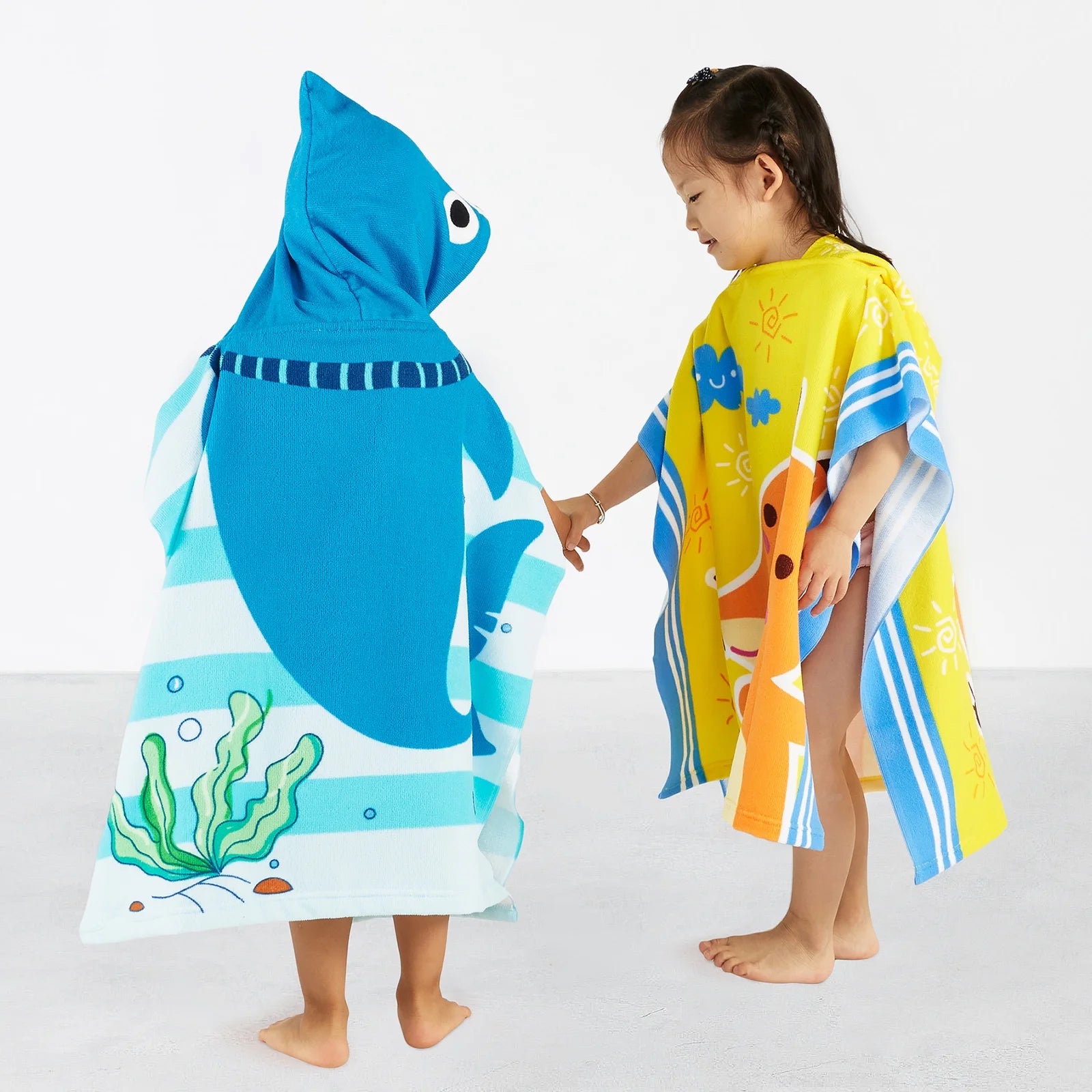 Baby Kids Bath and Beach Hooded Towel Wrap, 24" X 48", Light Blue Shark