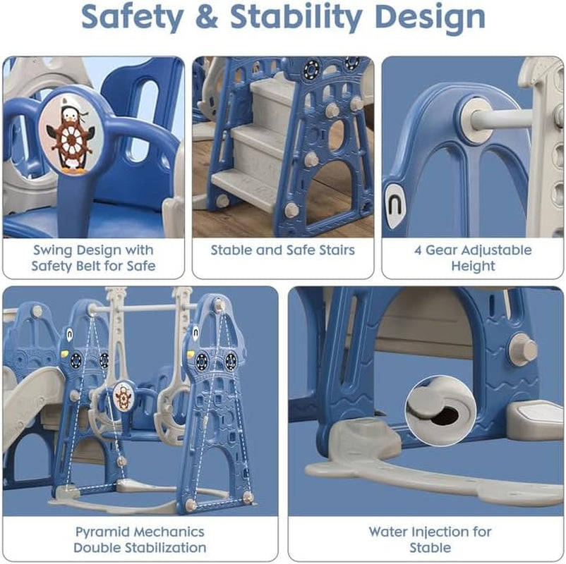 Toddler Slide and Swing Set 4 in 1 Toddler Playground with Swing Slide Climber and Basketball Baby Slide for Boys and Girls Backyard Playsets for Kids Indoor and Outdoor