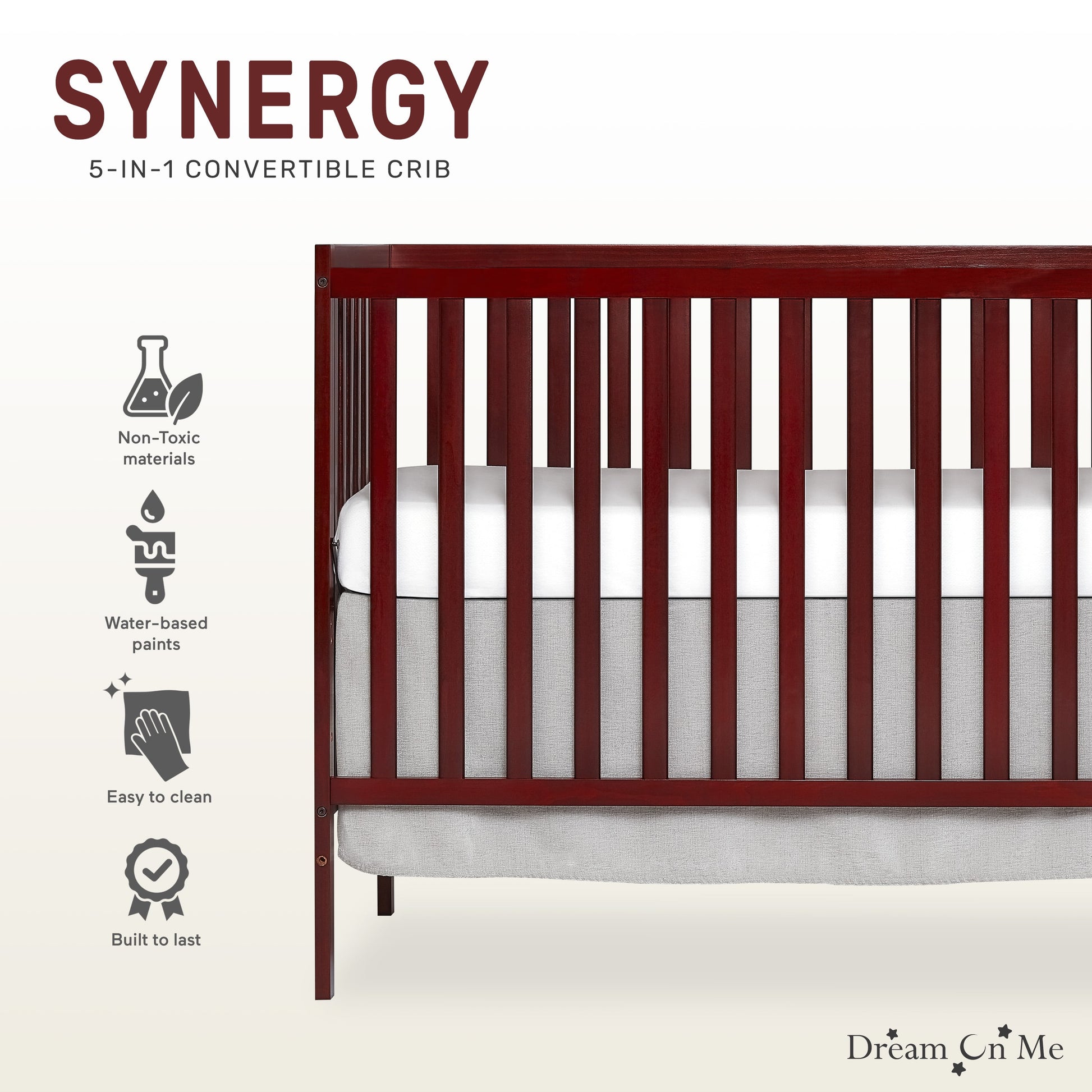 Synergy 5-In-1 Convertible Crib in Cherry, Greenguard Gold Certified