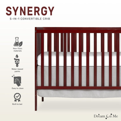 Synergy 5-In-1 Convertible Crib in Cherry, Greenguard Gold Certified