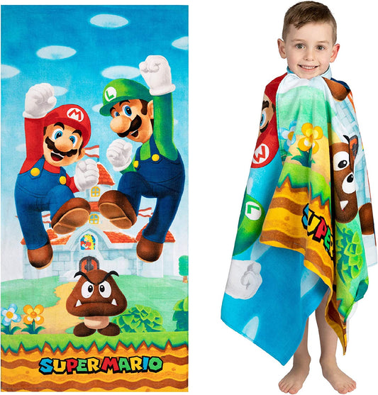 Super Mario "Official Nintendo" Kids Super Soft Cotton Bath/Pool/Beach Towel, 58 in X 28 In