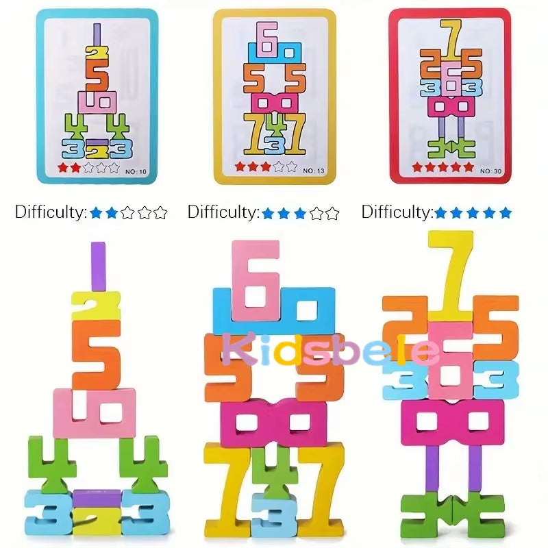 Early Education Colourful 3D Kids Math Learning Toys Wooden Montessori Toys Stacking Number Building Blocks