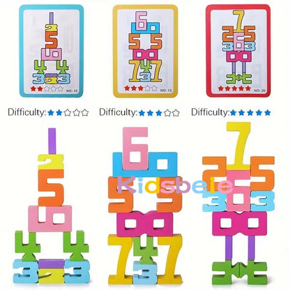 Early Education Colourful 3D Kids Math Learning Toys Wooden Montessori Toys Stacking Number Building Blocks