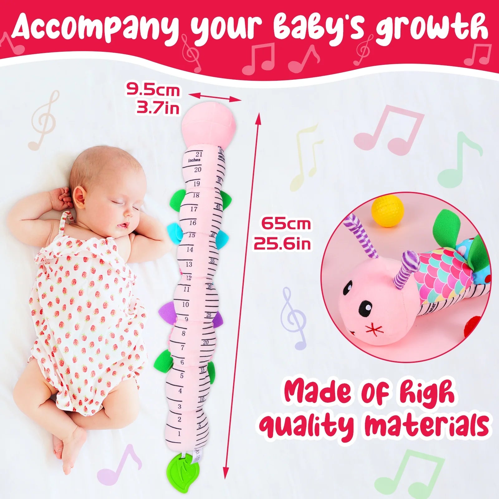 Baby Musical Caterpillar Toys, Infant Stuffed Animal Toys with Crinkle, Rattle and Textures, Soft Sensory Toys for Tummy Time Newborn Boys Girls 0 3 6 12 Months