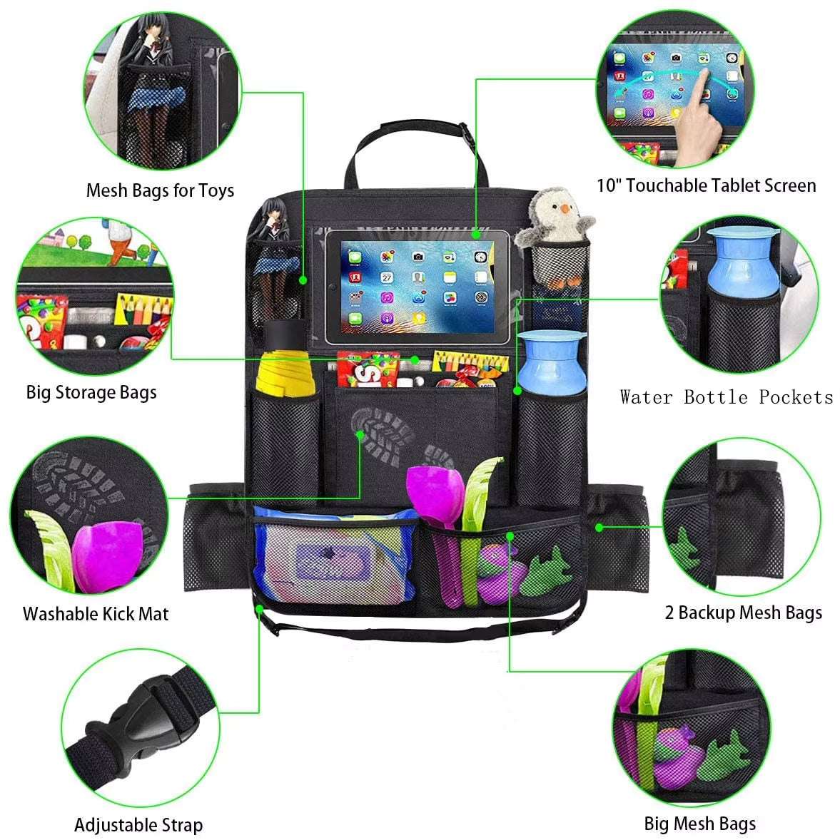 Kids Car Back Seat,Car Seat Storage Bag,Car Organiser,Car Seat Protectors Anti-Kick,Waterproof Kids Toy Storage Pockets