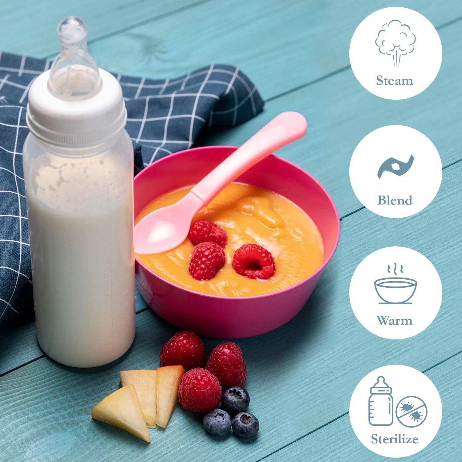 Baby Food Maker Baby Food Processor Puree Blender Multi-Function Steamer Grinder Blender, Baby Food Warmer Mills Machine, Constant Temperature 24H, Auto Cooking & Grinding