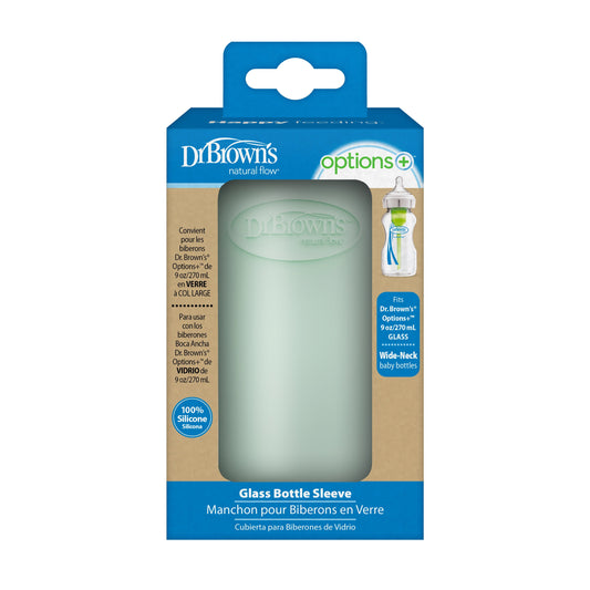 Natural Flow Options+ Glass Baby Bottle Sleeves, 100% Silicone, 9 Oz, Wide-Neck, Mint, 1 Pack