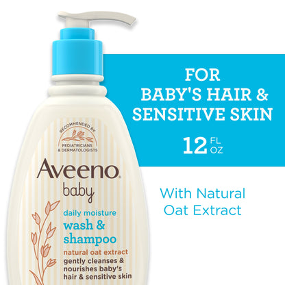Baby Daily Moisture Bath Body Wash & Shampoo, Oat Extract, 12 Fl Oz