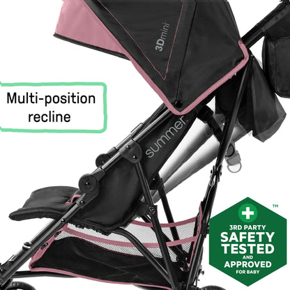 Summer by  3D Mini Lightweight Umbrella Stroller, Compact Fold, Recline, Canopy, up to 45 Pounds, Convenience Stroller for Travel, Pink