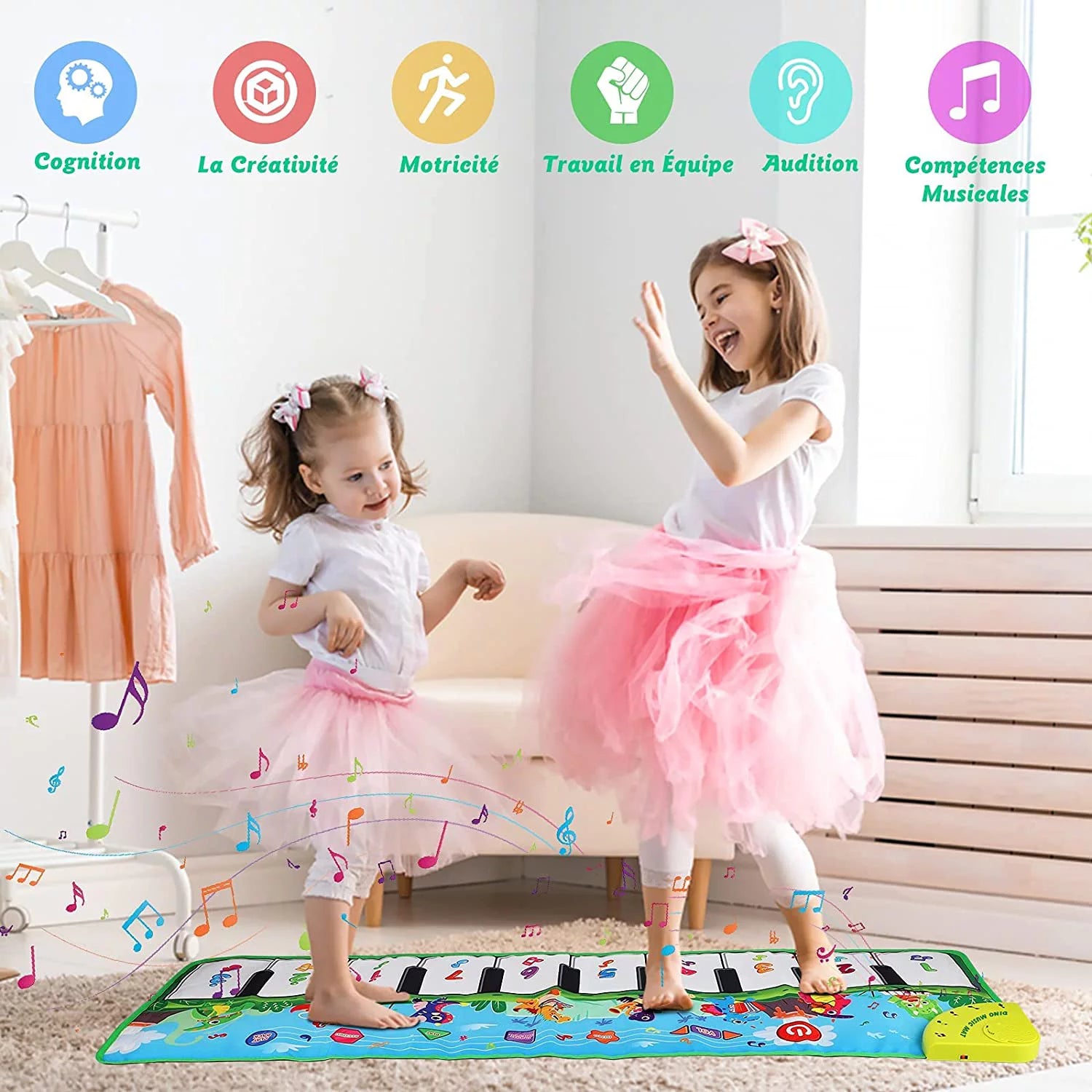 Baby Piano Mat, Dinosaur Musical Piano Mat for Kids 1-5 Years Old Toddler, Floor Keyboard Music Dance Touch Playmat Toy Adjustable Volume/ Record/ Playback