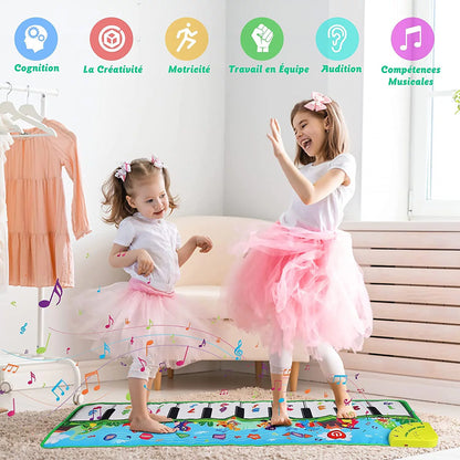 Baby Piano Mat, Dinosaur Musical Piano Mat for Kids 1-5 Years Old Toddler, Floor Keyboard Music Dance Touch Playmat Toy Adjustable Volume/ Record/ Playback