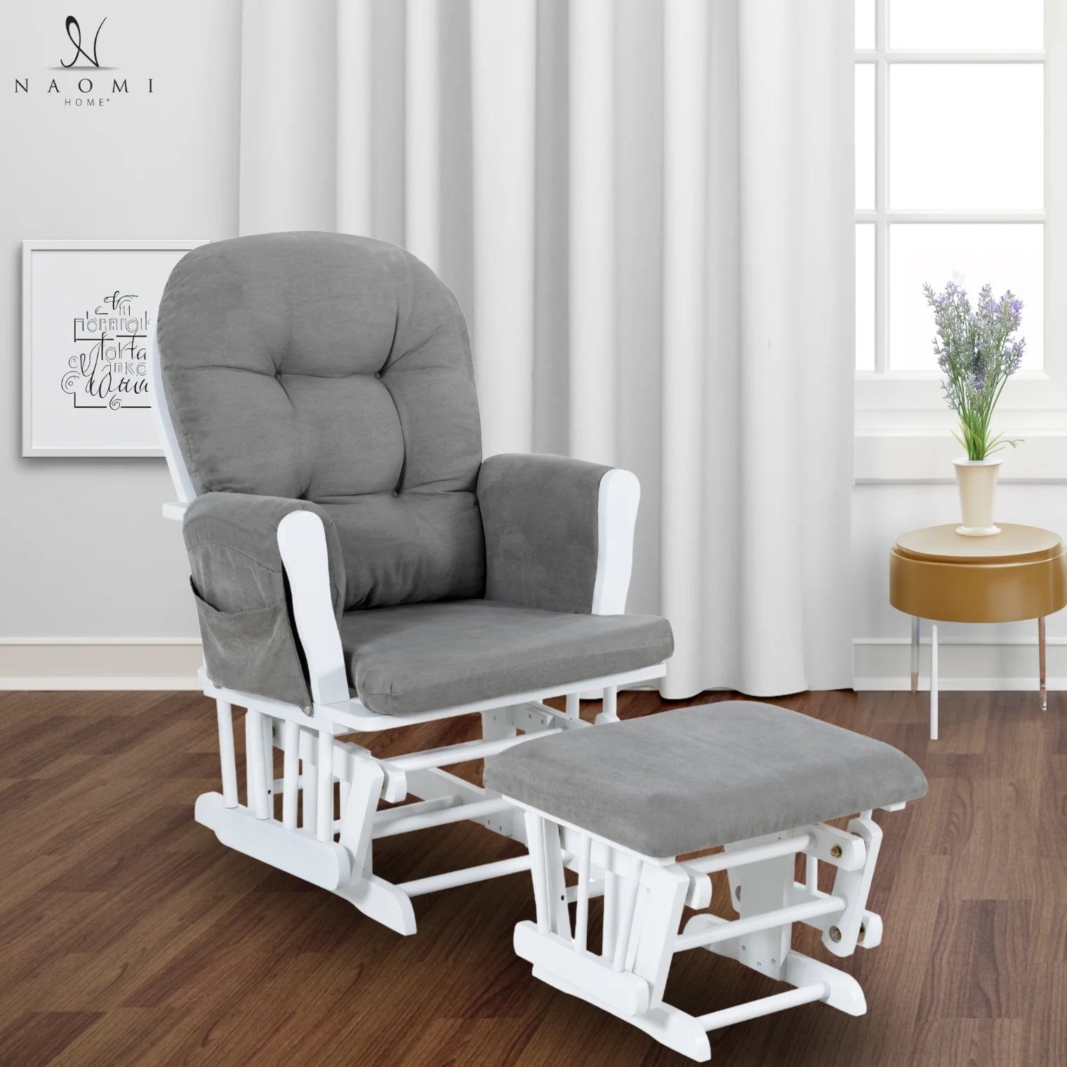 Brisbane Nursery Glider & Ottoman Sets, Glider Recliner Nursery Rocking Chair, Nursery Glider Rocker with Ottoman, Reclining Gliders & Chairs for Breastfeeding, Reading, Napping - White/Dark Gray