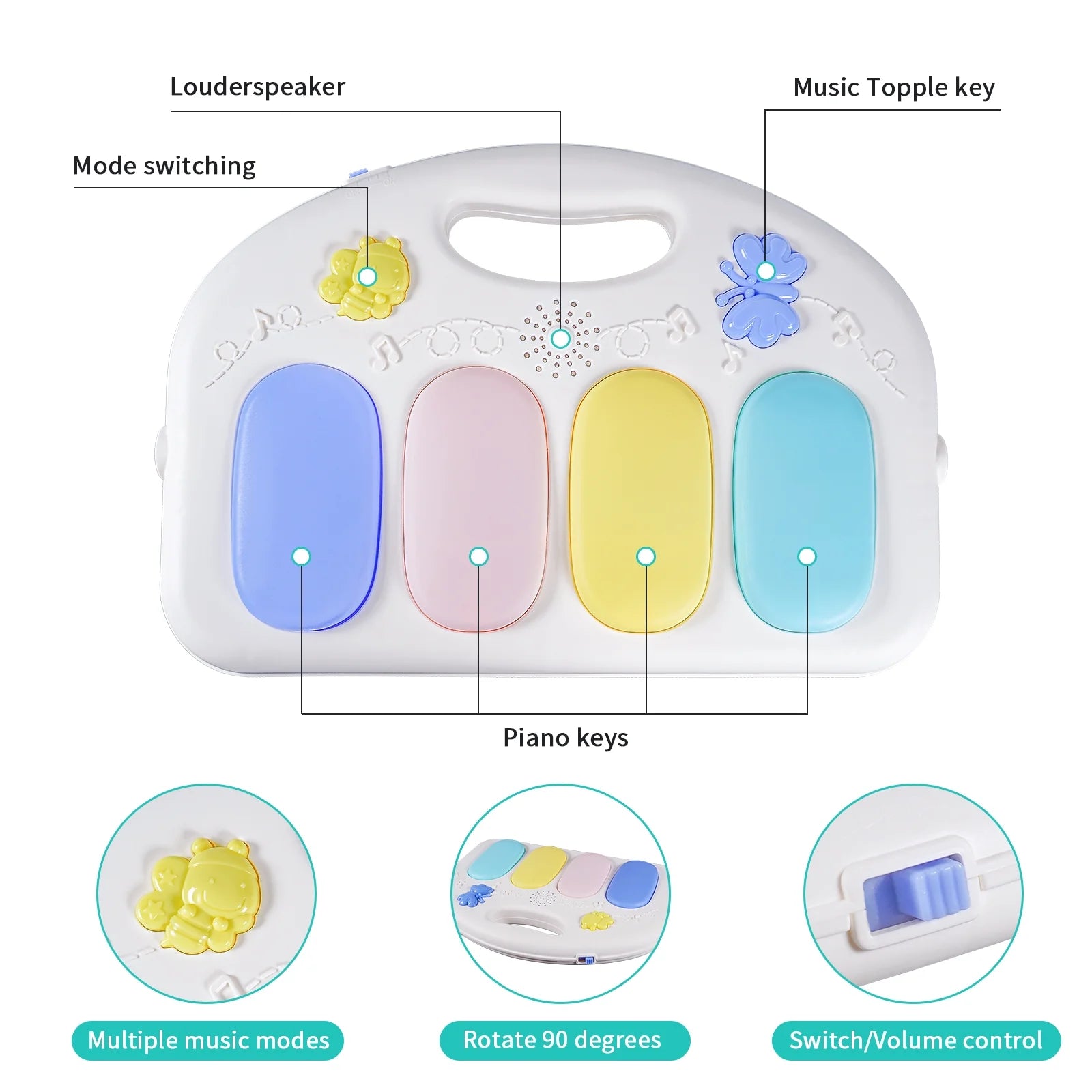 Baby Play Mat, 5 in 1 Thick Large Baby Gyms Play Mats Musical Activity Center, Play Piano Gym Tummy Time for Newborn Toddler and Infants, Blue and Pink