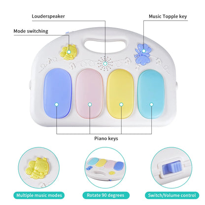 Baby Play Mat, 5 in 1 Thick Large Baby Gyms Play Mats Musical Activity Center, Play Piano Gym Tummy Time for Newborn Toddler and Infants, Blue and Pink
