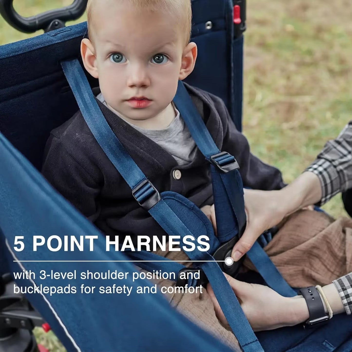 EVER ADVANCED Side-Unzip Wagon Stroller for 2 Kids, Push Pull Stroller with Adjustable Handle, Easy Access Zipper Door, 5-Point