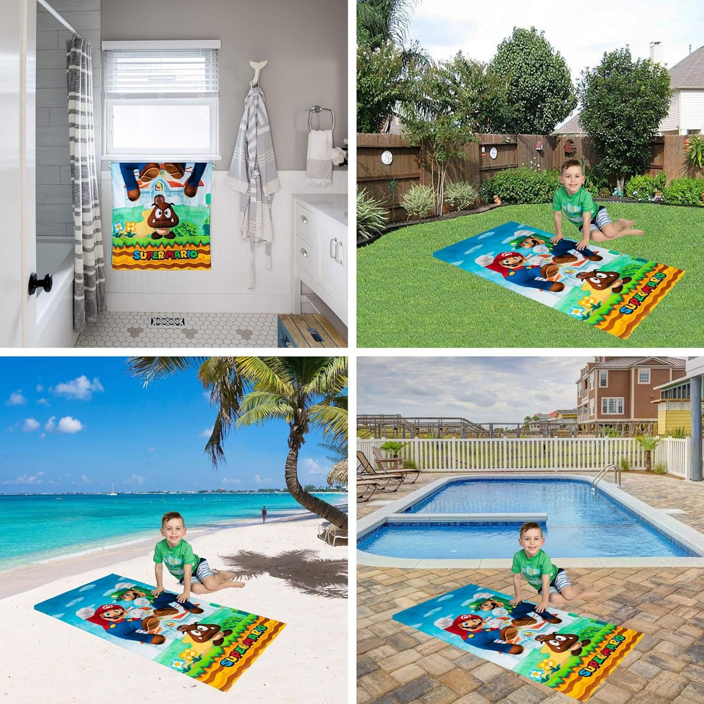 Super Mario "Official Nintendo" Kids Super Soft Cotton Bath/Pool/Beach Towel, 58 in X 28 In