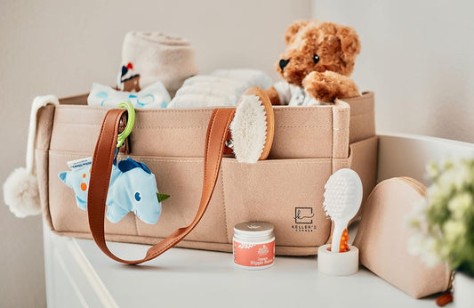 Baby Diaper Caddy Organizer Beige Large & Small Pouch/Portable Holder Bag for Changing Table & Car/Nursery Storage Bin/Newborn Essentials Must Have