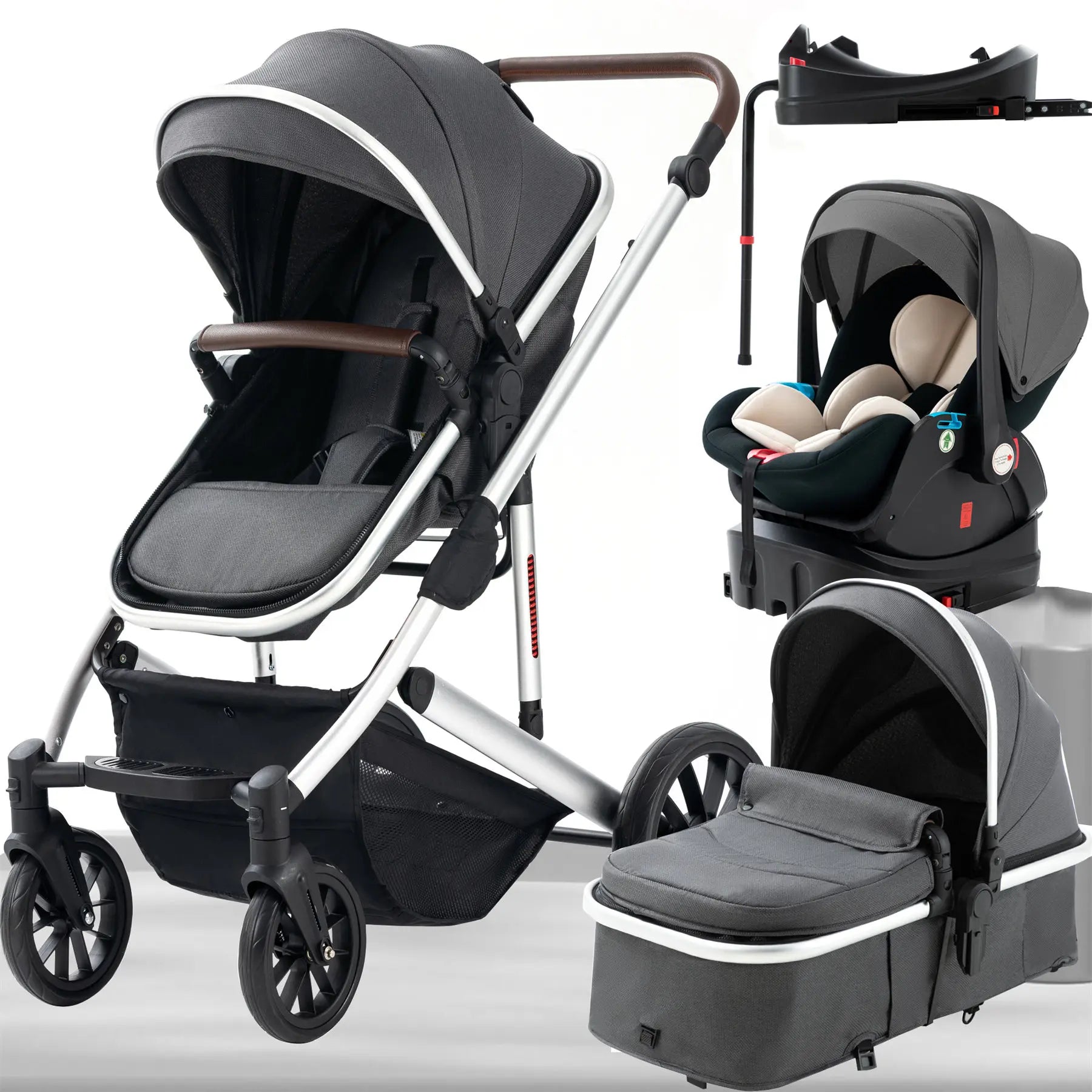 3 in 1 Baby Stroller,Baby Travel System,Baby Carriage 3In1 with Isofix Base,Foldable Newborn Pram,Reversible Standard Stroller