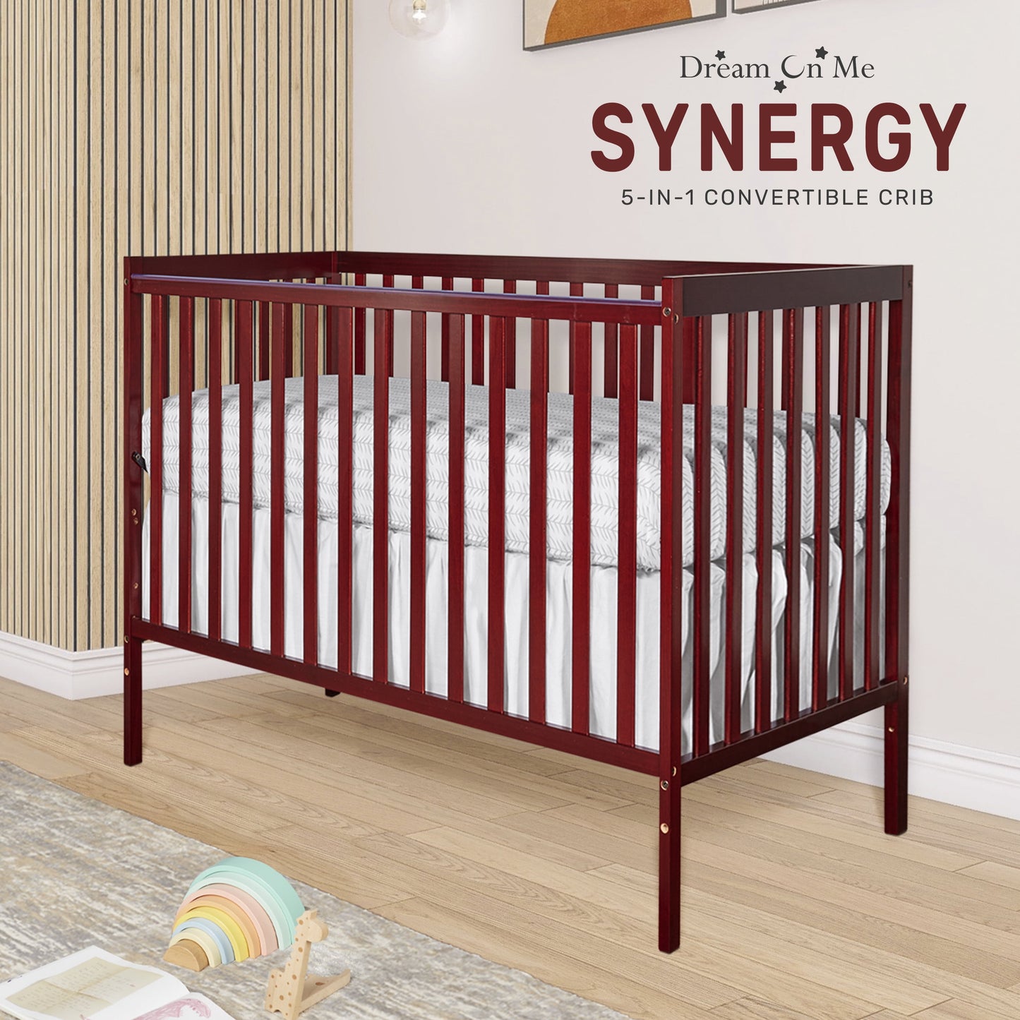 Synergy 5-In-1 Convertible Crib in Cherry, Greenguard Gold Certified