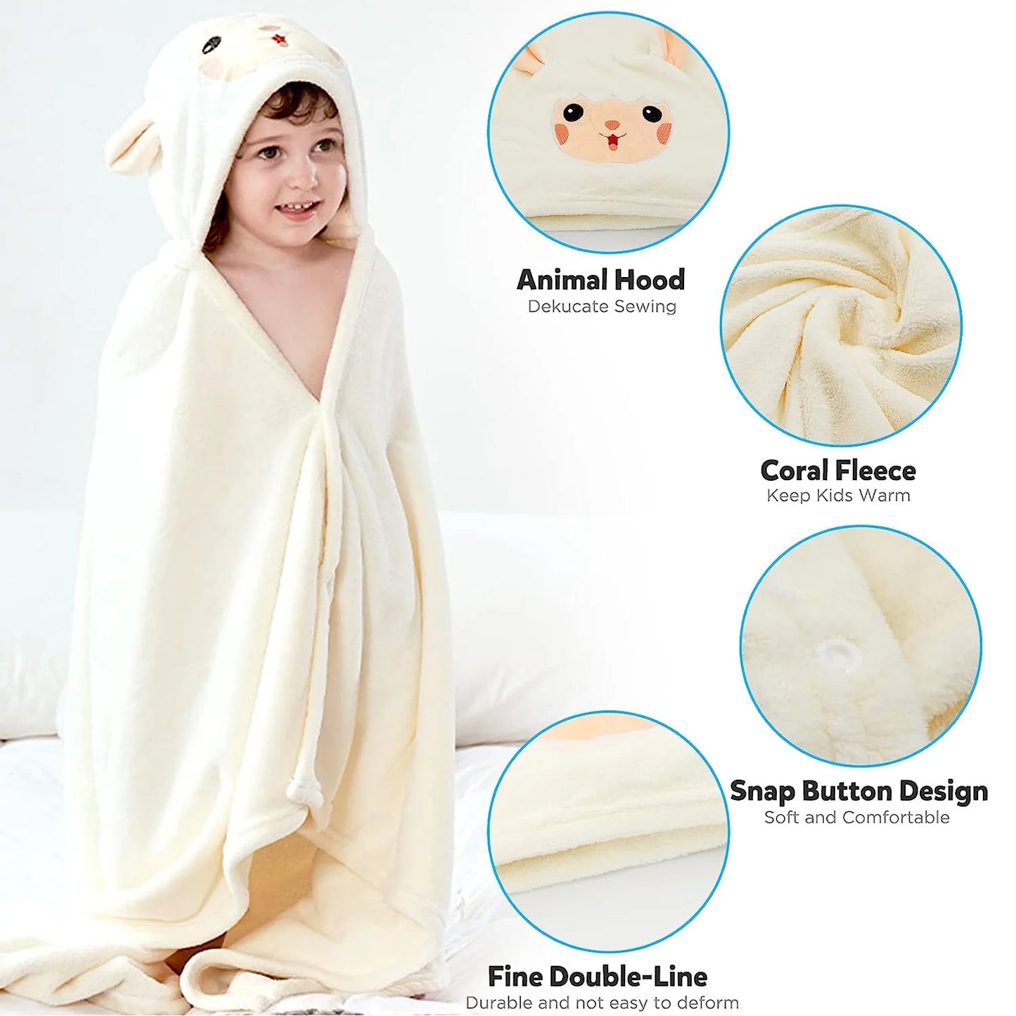 Baby Hooded Bath Towels, Baby Bath Bathrobe Blankets for Toddlers for Boys Girls, 28" X 55" (White)